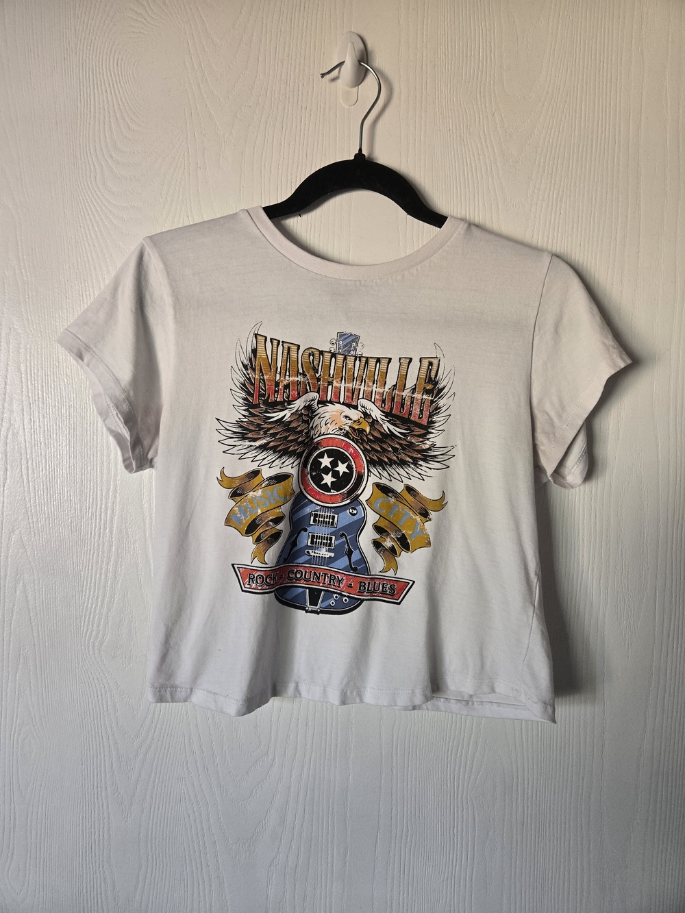 Forever 21 White Nashville Graphic Crop Top with Multicolor Print